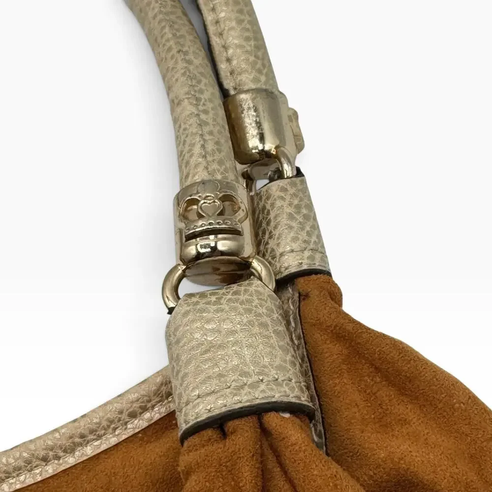 Kathy Van Zeeland Y2K Brown Faux Suede Hobo Bag Gold Crown Studded Purse